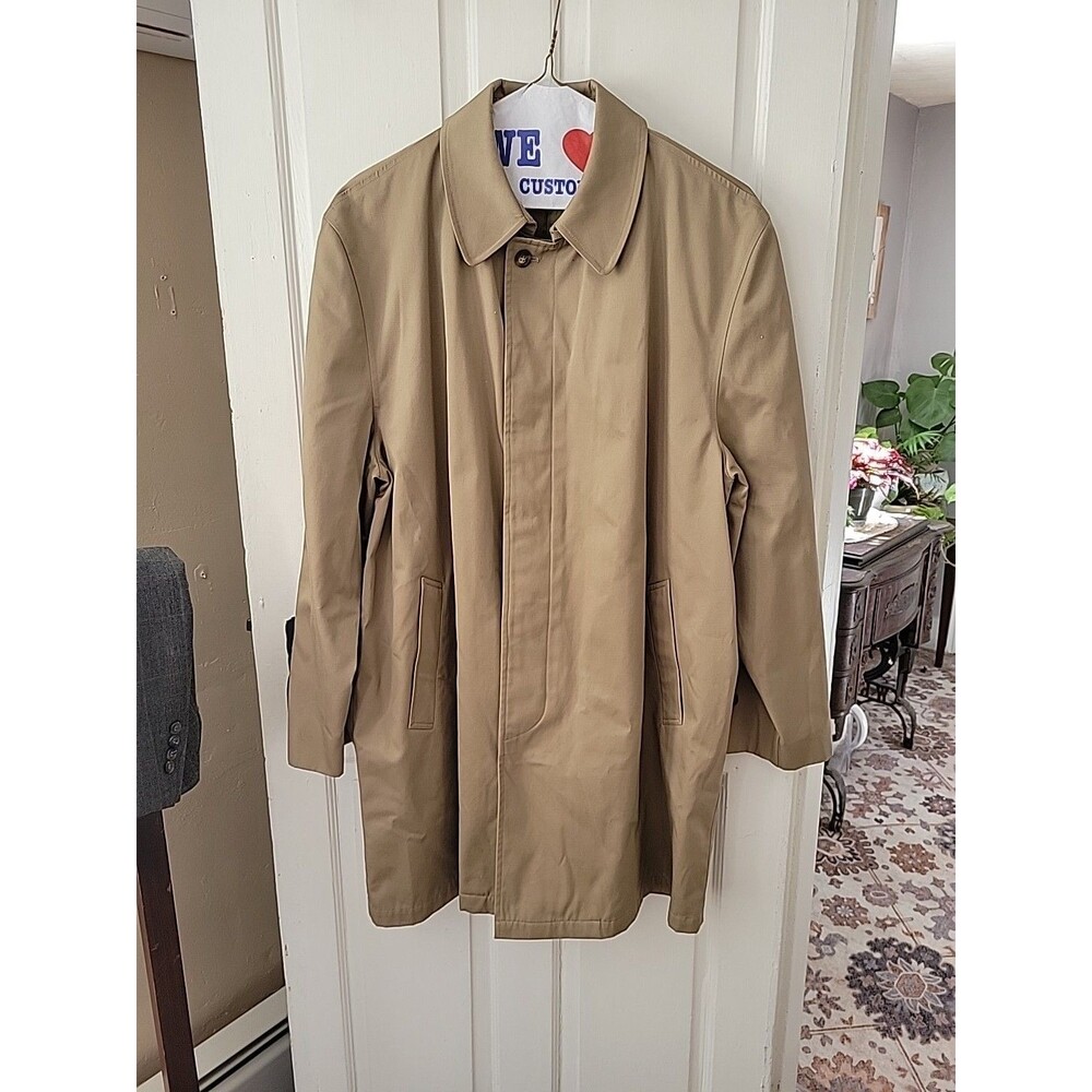 Chaps Trench Coat Mens Large Beige Tan Overcoat Jacket Long Ralph Lauren Vtg